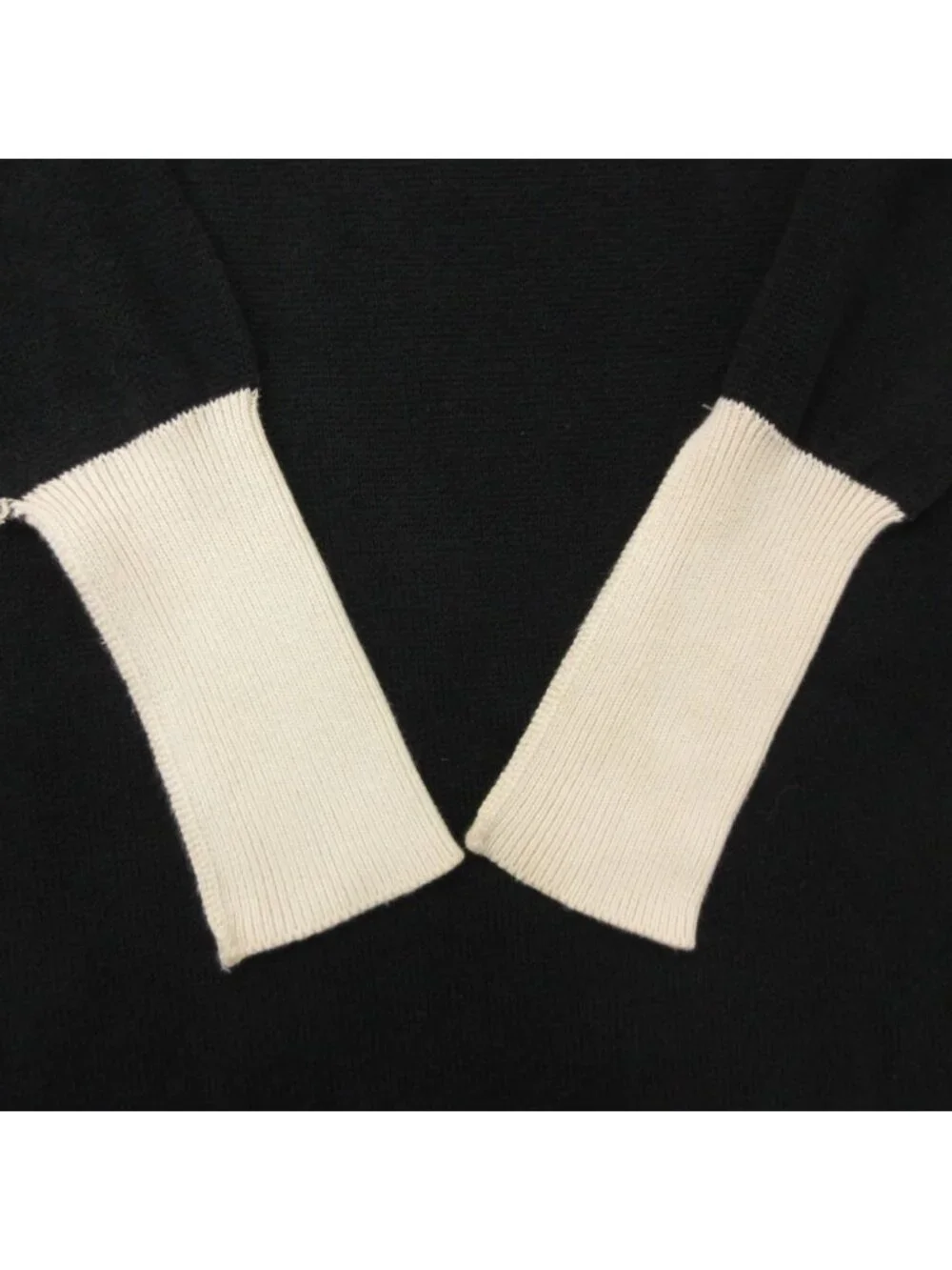 Chanel Dress Bicolor Long Sleeve Scottish Knee Length Rib Cotton Drop Woolder
